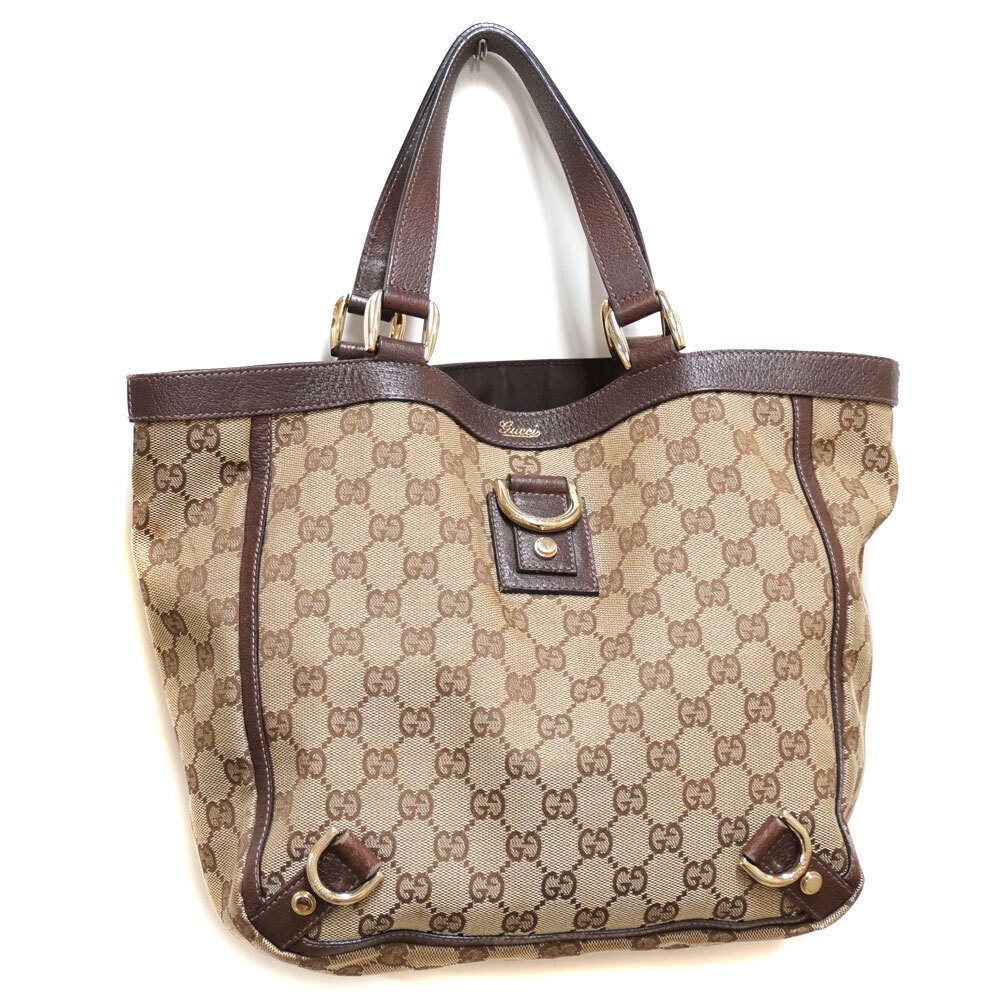 GUCCI Tote Bag GG Canvas Leather Beige Brown